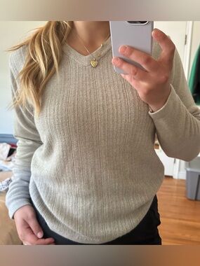 Axist Ribbed V-Neck Sweater - Cream Beige